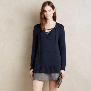 Anthro Moth Navy Asbury Laced Open Knit Sweater XS
